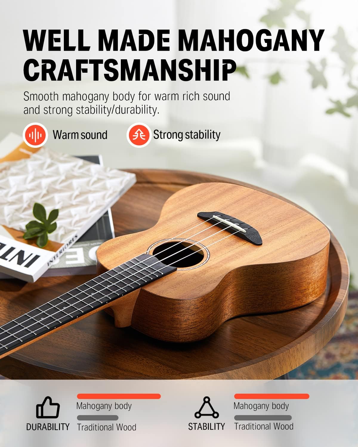 Donner Concert Ukulele Beginner Mahogany 23 Inch Ukelele Kit with Free Online Lesson Gig Bag Strap Nylon String Tuner Picks Cloth DUC-1 Gift Choice