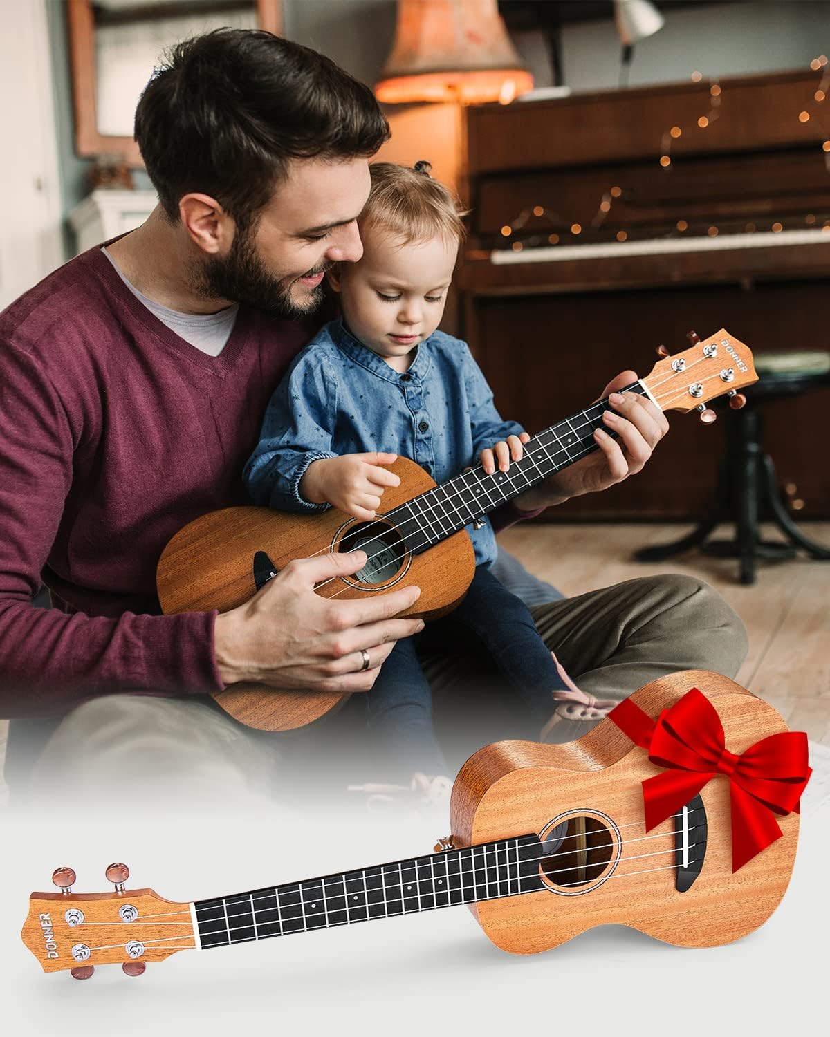 Donner Concert Ukulele Beginner Mahogany 23 Inch Ukelele Kit with Free Online Lesson Gig Bag Strap Nylon String Tuner Picks Cloth DUC-1 Gift Choice